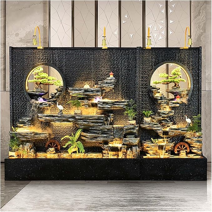 Indoor and Outdoor Waterfall Fountain, Large-Scale Outdoors Fountains, Freestanding, Suitable for Gardens and Courtyards(Model A+Model C)