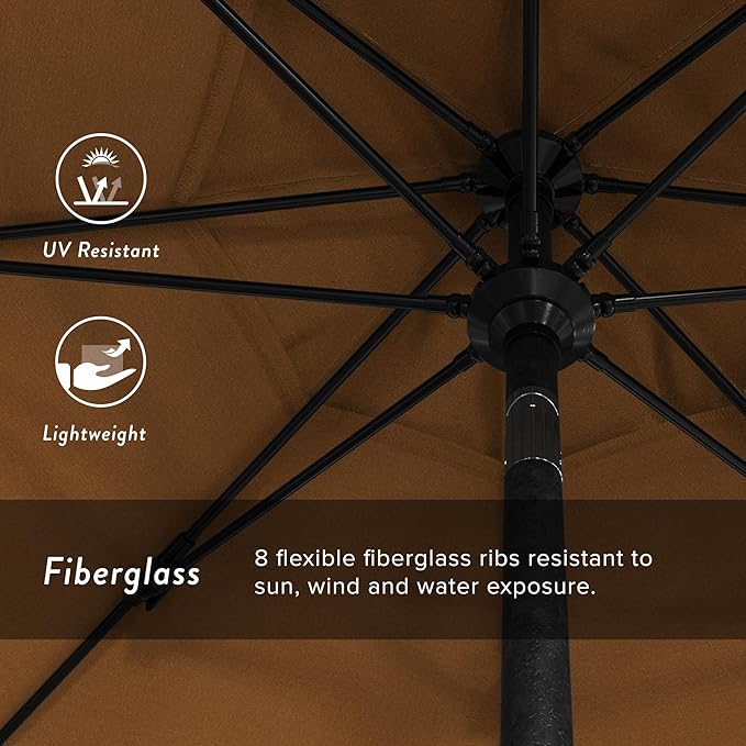 California Umbrella 9' Round Crank Lift, Collar Tilt, Aluminum Pole, Fiberglass Rib Patio Umbrella,