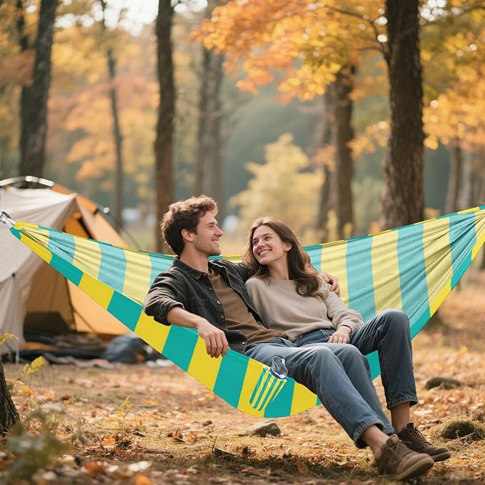Yellow Blue Simple Stripe 330lb Capacity Hammocks for Camping Fabric Hammock for Patio Backyard Lounge Base hamaca para acampar