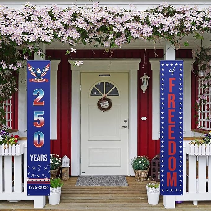 American 250th Anniversary Banner Flag 4th of July Patriotic Decorations American 250 Years Birthday Banner 250th Anniversary Hanging Decor for Independence Day Outdoor Party Supplies