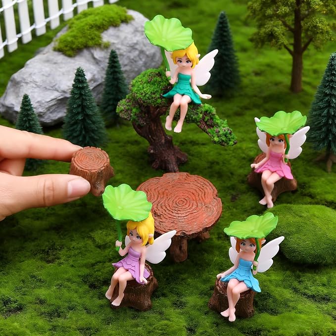10 PCS Fairy Garden Accessories Included Miniature Table and Chairs Set White Mini Fence Tiny Fairies Figurines Fairy, Garden Furniture Ornaments Kit for Craft Dollhouse Outdoor Decoration