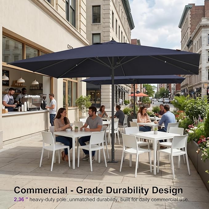 PURPLE LEAF 10' x 13' Rectangular Semi-Auto Outdoor Patio Umbrella Aluminium Market Umbrella Table Sun Umbrella with 2.36" Rod and 8 Sturdy Ribs for Deck Lawn Pool Garden, Navy Blue