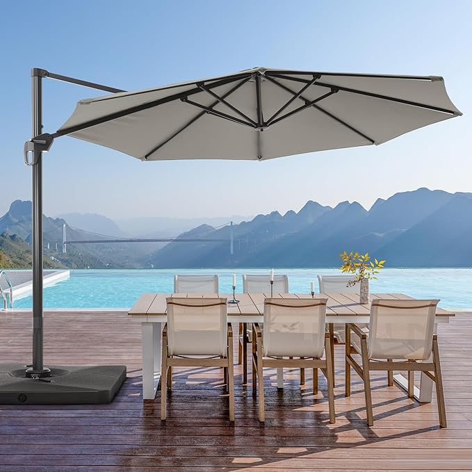 FLAME&SHADE 11 ft Cantilever Offset Patio Umbrella, Large Heavy Duty Outdoor Patio Umbrella Aluminum 360° Rotation Round Outdoor Umbrella for Deck,Pool,Backyard