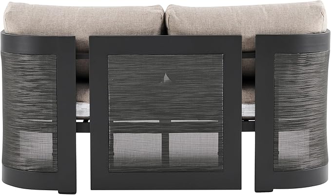 Christopher Knight Home Norhill Patio Sofa Set, 3 Pieces Outdoor Seating Set, Aluminum Patio Furniture Set with Two Club Chairs and Loveseat, Conversation Set for Patio Garden Poolside, Beige + Black