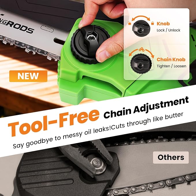 maXpeedingrods Electric Chainsaw Cordless, 8 Inch & 6 Inch Mini Chainsaw with 3.0Ah Battery, Brushless, Auto Oiler & Tool-Free Tensioner, Handheld Portable Chainsaw (8inch Light Green with 3.0Ah)