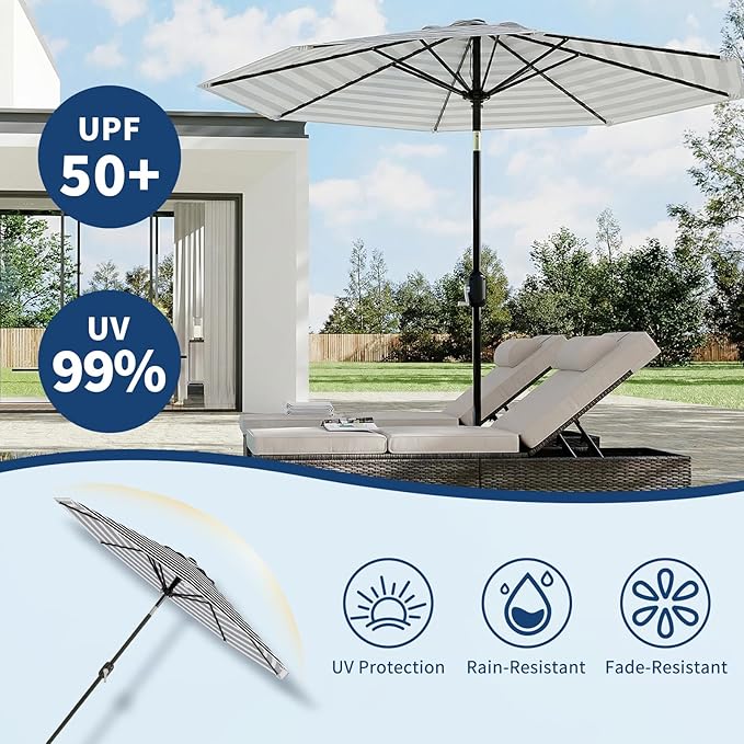 Garvee 10FT Patio Umbrella - Outdoor Table Umbrella with Smooth Crank Lift, Push Button Tilt and 8 Sturdy Ribs - Market Umbrella UV Protection Waterproof for Pool, Deck, Yard, Garden