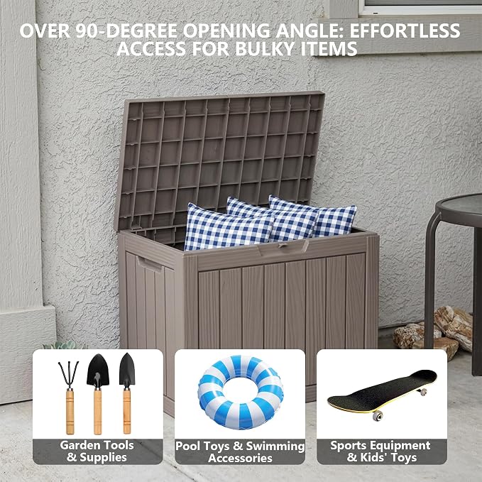 Outdoor Storage Box, 50 Gallon Waterproof Deck Box [Upgraded 3.0], Snap-Together Storage Bin for Chair Cushions, Porch Throw Pillows, Lockable Small Coffee Table Ottoman, Patio Garden, Grey