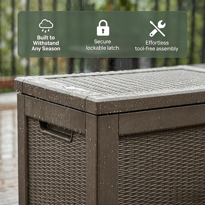 Outdoor Storage Deck Box, Large Patio Container for Garden Tools, Cushions and Yard Accessorie.Lockable Waterproof Resin Weatherproof Storage Container (Light Brown, 320 Gallon)