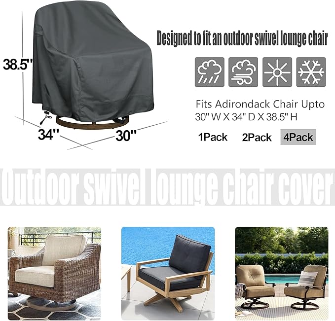 Outdoor Swivel Lounge Chair Cover 4 Pack,Waterproof Heavy Duty Outdoor Chair Covers, (30" W X 34" D X 38.5" H) Patio Furniture Cover for Swivel Patio Lounge Chair