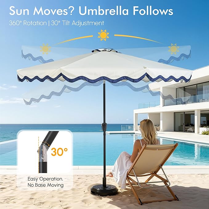 Weaxty 10FT Patio Umbrella, Trendy Color Scalloped Edge, UV-Resistant Canopy Outdoor Table Market Umbrella, Tilt Adjustment, Crank, Heavy-duty 8 Ribs for Backyard Poolside Deck Beach Lawn Backyard