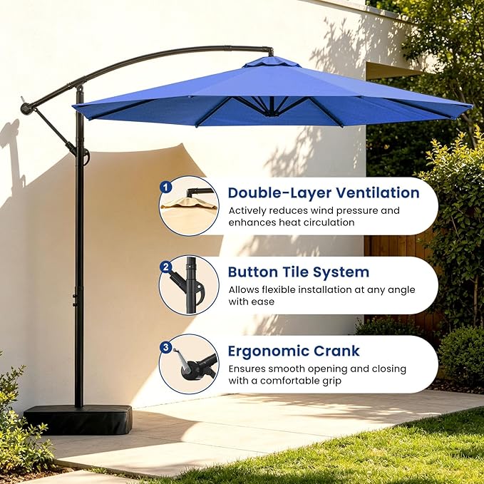 Patio Umbrella, 10FT Outdoor Umbrella with Base Included, 45° Tilt Large Cantilever, UV Protection, 360° Rotation for Backyard, Poolside, Deck, Pool, Garden