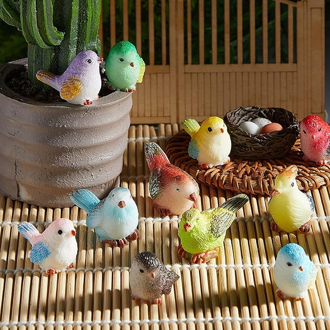 Jetec 30 Pieces Garden Accessories Bird Decorative Figurines Miniature Bird Figurines for Garden, Dollhouse Miniature, Cake Topper, Micro Landscape, Yard Bonsai Decal, Home Decoration