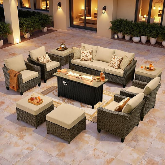 Wicker Patio Furniture Set,8 Pieces Modern Outdoor Conversation Set Sectional Sofa with Cushion and Ottomans for Garden, Poolside, Backyard