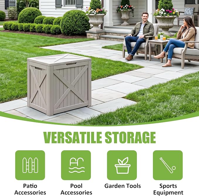 ROJIK 33 Gallon Deck Boxes Outdoor Waterproof, Weatherproof Lockable Storage Box with Lid and Side Handles, Resin Outdoor Storage Bench for Patio Furniture Cushions, Garden Tools (Black, 33 Gallon)