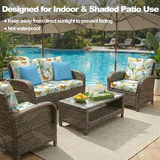 CALBODE 8 Pcs Stretch Outdoor Seat Cushion Covers, Washable Chair Seat Cover for Patio Furniture Cushions Soft Indoor and Outdoor Couch Cover Replacement (Colorful Garden, Cover Only)