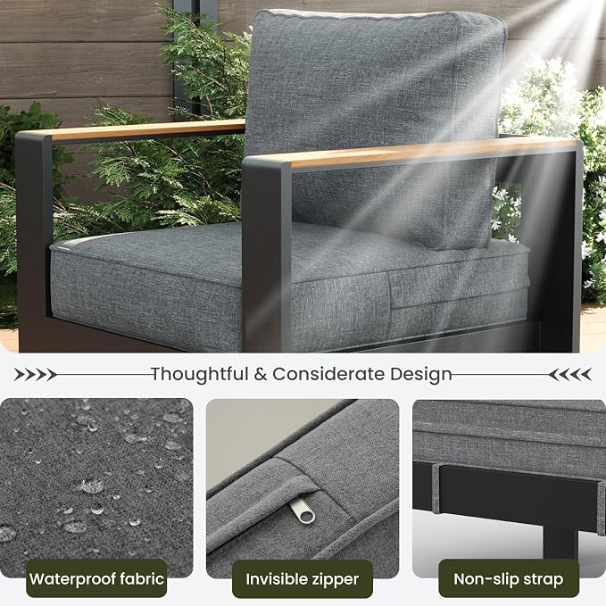 LayinSun 5 Piece Aluminum Outdoor Furniture Set with Coffee Table, Outside Patio Deep Seating Conversation Set with Upgraded Washable Thick Cushion