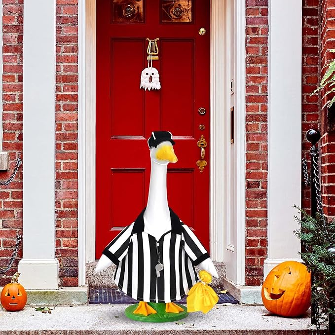 JcHrmers Referee Goose Outfit Referee Shirt Hat Whistle Penalty Flag 23 inch Cement Goose Clothes for Sports Seasons Outdoor Garden Yard Patio Lawn Decoration