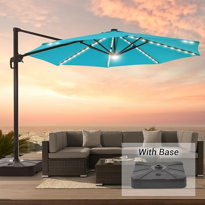 FLAME&SHADE 11 ft Cantilever Offset Patio Umbrella, Large Heavy Duty Outdoor Patio Umbrella Aluminum 360° Rotation Round Outdoor Umbrella for Deck,Pool,Backyard