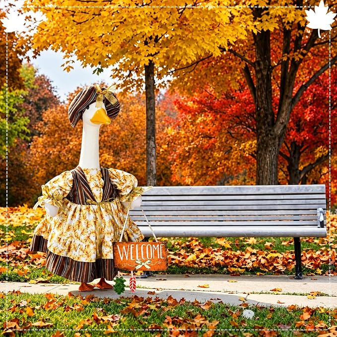 Suzile Fall Porch Goose Outfit Autumn Goose Clothes for 23 Inch Cement or Plastic Geese Costume Dress for Yard Lawn Outdoor Garden Patio Duck Statue Thanksgiving Party Holiday Decor