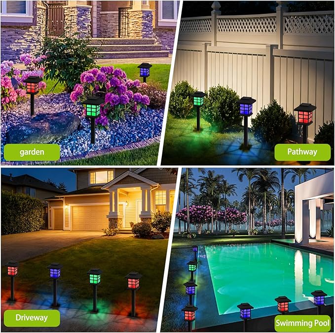 Sunexinlo 12-Pack Solar Walkway Lights,Solar Pathway Lights Outdoor, Auto Charge/Discharge Ground Lamp, Solar Outdoor Lights for Yard, Pathway, Driveway, Pool & Patio Decoration (Colorful)