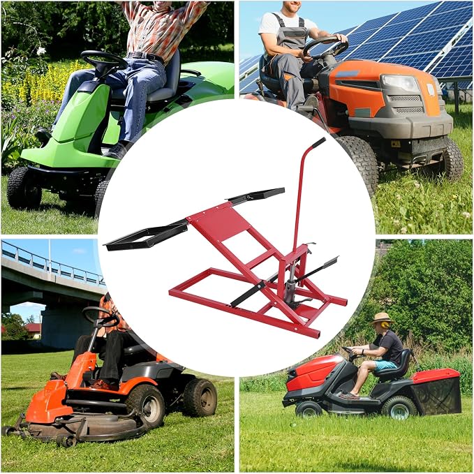 Lawn Mower Lift, 29 Inch Lawn Mower Lift Tool Adjustable Movable Lawn Mower Lift Solid Carbon Steel Lawnmower Lifting Machine for Riding Lawn Mower, Zero Turn Lawn Mowers (500lbs Hydraulic Red)
