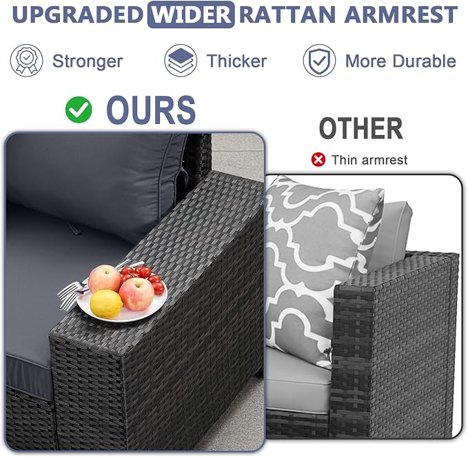 JOYURE 6 Pieces Patio Furniture Set, Outdoor Sofa with Waterproof Cushions, Rattan L Shaped Patio Couch & Coffee Table, Modern Outdoor Furniture for Backyard, Deck, Balcony – Grey
