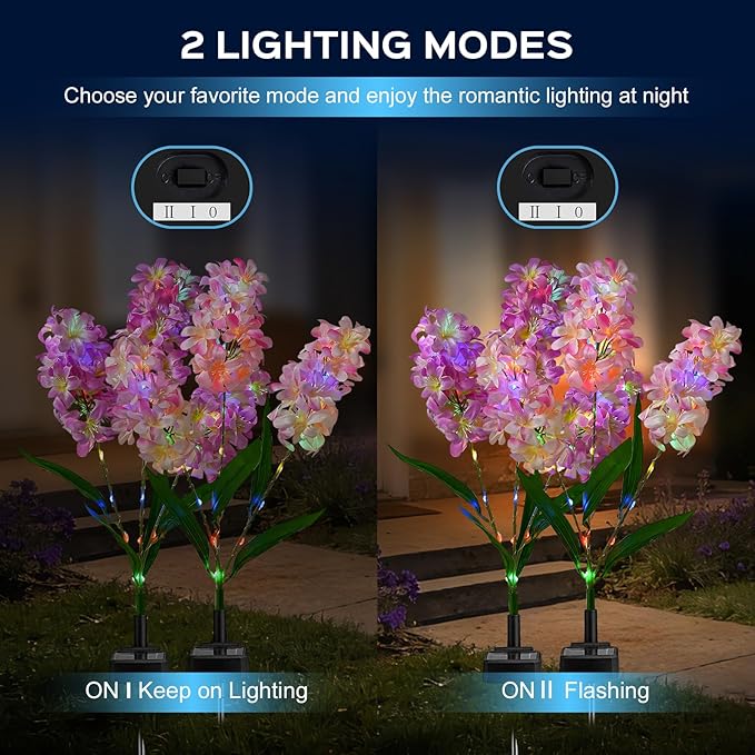 TANSOREN 2 Pack Solar Garden Lights Outdoor, Colorful LED Waterproof Solar Powered Hyacinth Flowers Landscape Lights for Outside Yard, Patio, Pathway Decorative, Décor, Gifts, Two Lighting Modes
