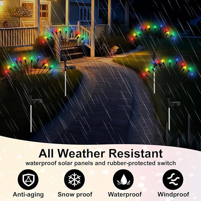 Rossesay Solar Lights Outdoor Decor for Garden Summer, 4 Pack 48 LED Multicolor Firefly Solar Light, Swaying Lights Outdoor Waterproof, Garden Decorative for Yard Patio Pathway Lawn Decor