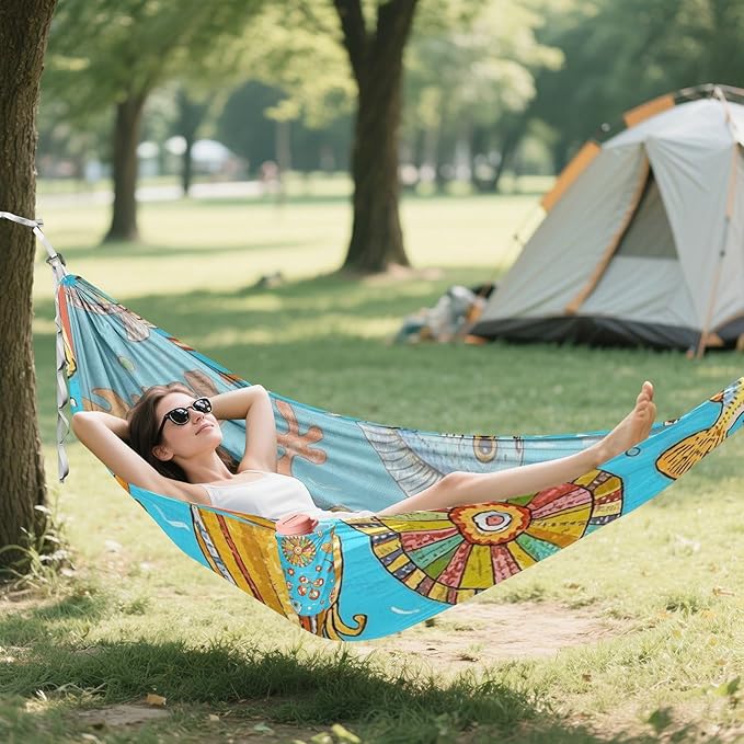 Retro Sea Fish Cuttlefish Blue 330lb Capacity Camping Hammocks with Portabl Carry Bag Portable Hammock for Camping & Hiking Essential capas para la Lluvia