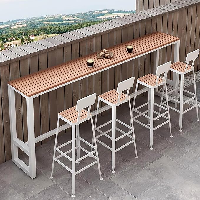 Modern Trestle Table Rectangular Outdoor Bar Table,waterproof,Wooden Balcony Bar Table For Railings,Narrow Pub Patio Bar Table Wood Counter Height Table-Table Only(55.1 “L x 15.7 ‘W x 41.3 ’H, White)
