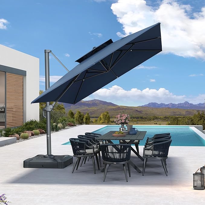PURPLE LEAF 10' X 13' Double Top Cantilever Patio Umbrella Deluxe Large Outdoor Umbrella Rectangle Offset Umbrella with Fade Resistance for Garden Deck Pool Patio, Ocean Slate