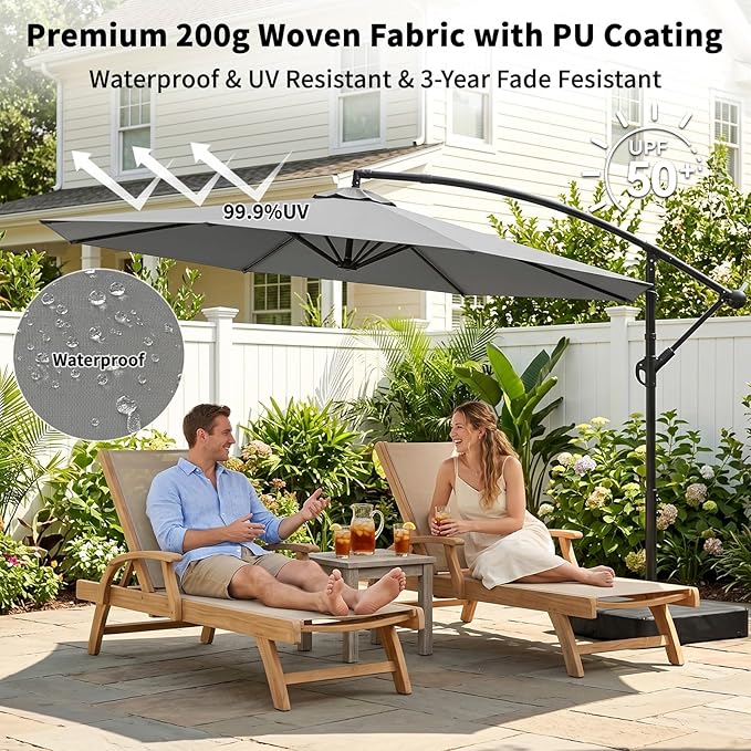 10ft Cantilever Offset Patio Umbrella with Base, Large Outdoor Patio Umbrella, 360° Rotation & Easy Tilt Adjustment, UV Protection Waterproof Patio Umbrellas for Backyard, Garden, Patio, Deck, Pool