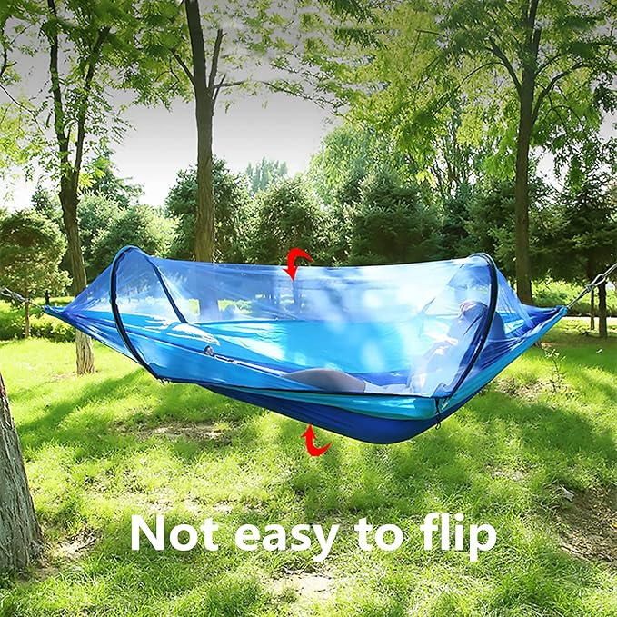 LFL Camping Hammock with Mosquito Net, with Tree Straps Carabiners, 1 & 2 Persons Outdoor Portable Tree Straps Swing Hammock, Nylon Parachute Outside Material Hammocks with Net, Blue