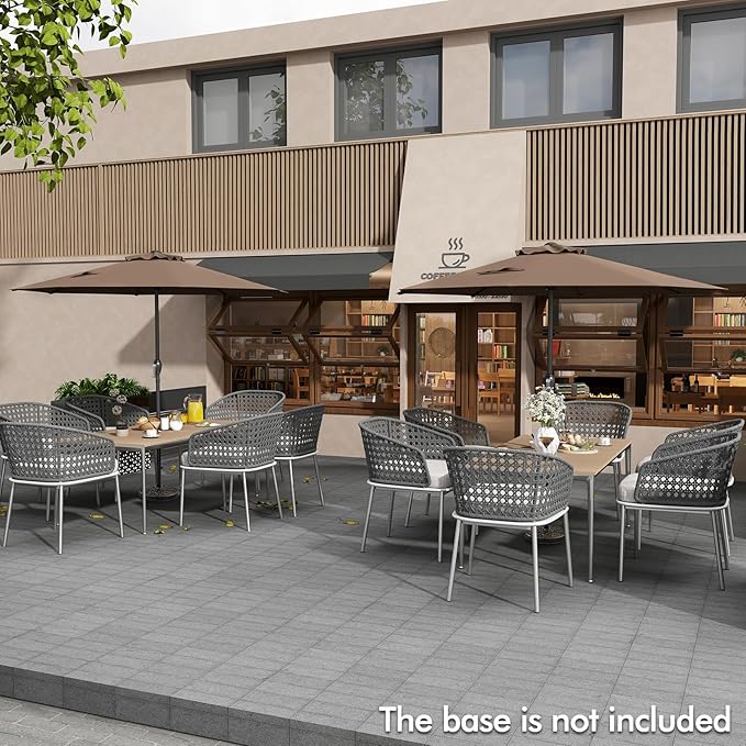 Tangkula 8.5 FT Patio Umbrella, Double-Tier Outdoor Umbrella with Crank Handle, 8 Sturdy Ribs, Sun-Protective Canopy for Market Table Pool Deck Garden Backyard (Tan)
