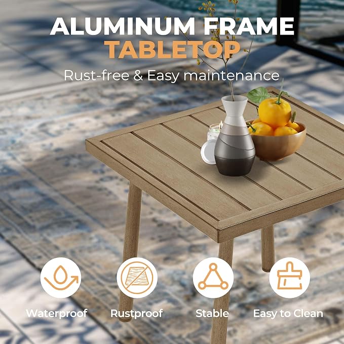 HAPPATIO Aluminum Outdoor Furniture Set - 5 Pieces Patio Furniture Set Includes 1 Side Table, 2 Swivel Chairs and 2 Ottomans with Thick Cushion, Patio Conversation Set for Backyard Poolside (Brown)