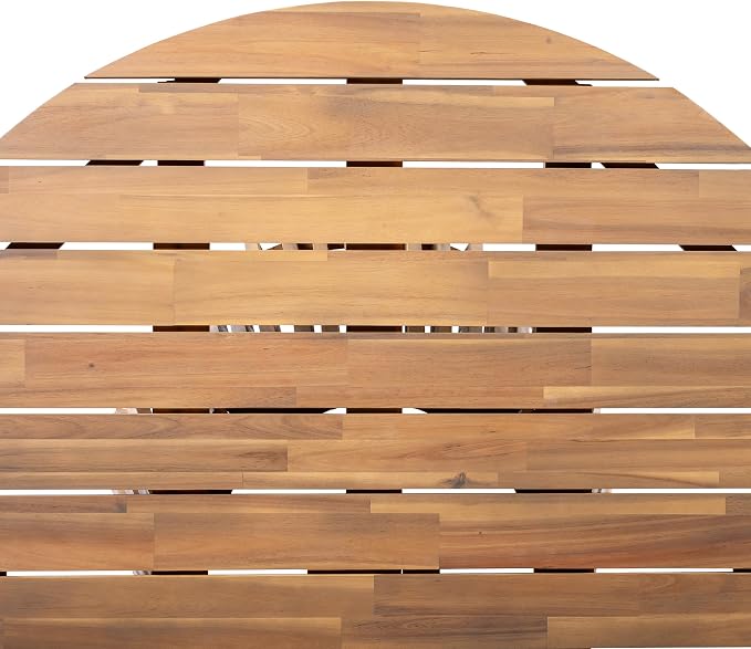 Round Acacia Wood Patio Dining Table, 47.25 Inch, Light Teak