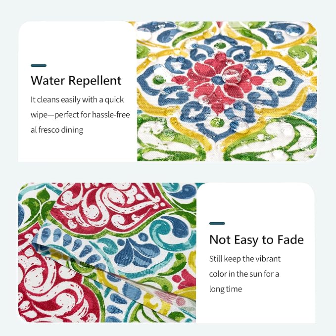 DYTXIII Outdoor Rectangle Tablecloth with Umbrella Hole and Zipper 84" x 60", Water Repellent Floral Picnic Cover, Fade & Wrinkle Resistant Tablecloth for Patio/Garden/Party Table, Damask Red