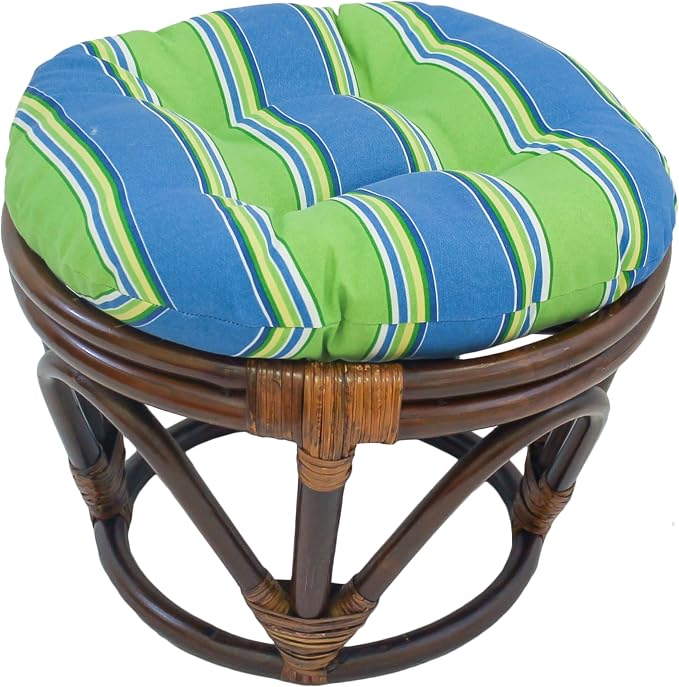 Blazing Needles Round Patterned Spun Polyester Tufted Footstool Cushion, 18", Haliwell Caribbean