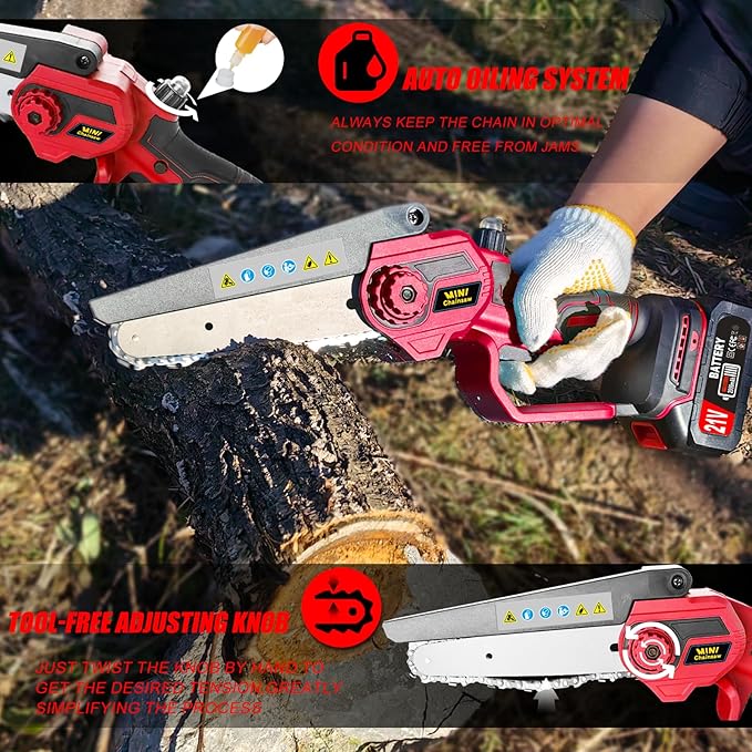 2-in-1 Electric Pole Saws & 6 Inch Cordless Mini Chainsaw for Tree Trimming with Extension Pole & 2Pcs Battery Powered, 16 Feet Electric Pole Chainsaw, Tree Trimmer Limb Branch Cutter Pruner-Red