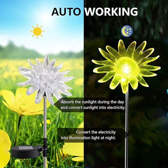 CANDLE CHOICE Solar Powered Landscape LED Light Outdoor Waterproof Color Changing Garden Stake Light for Outside Garden Yard Lawn Flowerbed Plant Pathway Christmas Decorations Figurine Sunflower 1 PCS