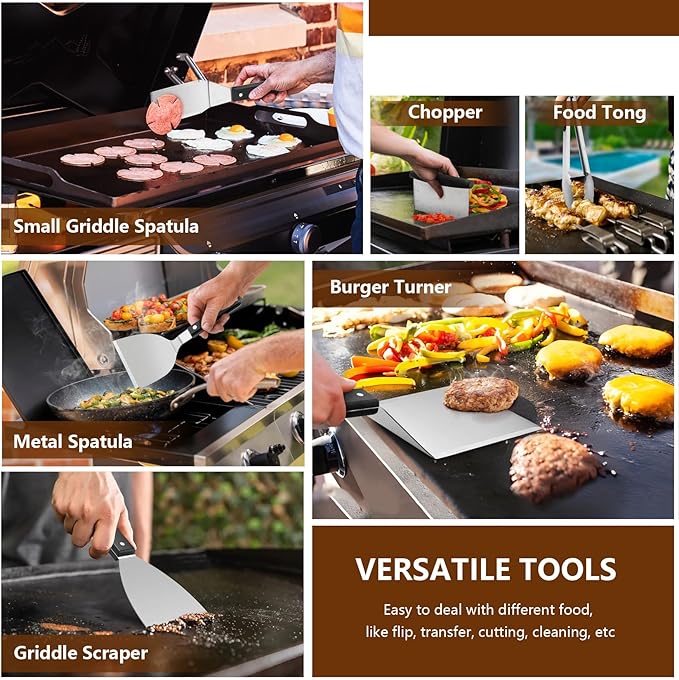 25Pcs Griddle Accessories Kit for Blackstone, Joyfair Stainless Steel Flattop Grilling Spatula Accessory Tools Set with Smash Burger Press Basting Cover for Outdoor BBQ Hibachi Cooking (ABS Handle)