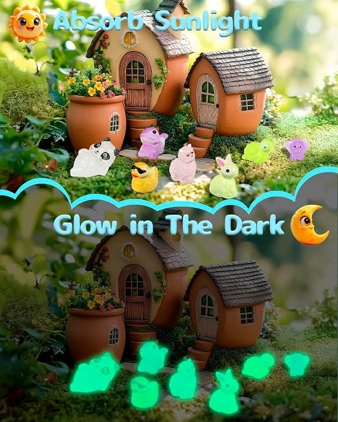Piemow 160 Pcs Mini Resin Animals Kit, Luminous Landscape Figurines Decor | Tiny Resin Animals Gifts for Aquarium Fairy Garden Bonsai