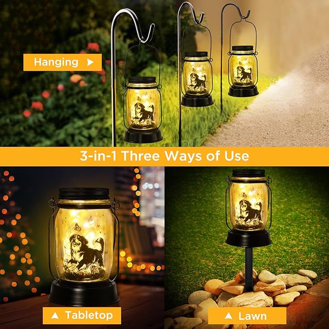 Bernese Mountain Dog Gifts for Women/Men Bernese Mountain Solar Lanterns Birthday Dog Lovers Lantern Pet loss Dog Memorial Lights Solar Garden Decoration for Yard, Patio,Backyard,Porch Torches Light