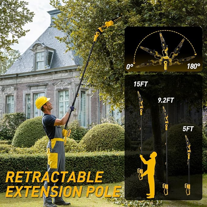ZEGJAW 4-IN-1 Cordless Pole Saw & Mini Chainsaw, 6-inch & 8-inch Chainsaw Bar with 2 Pack 3.0Ah Battery and Charger, Electric Pole Saw for Tree Trimming with Adjustable Extension Pole
