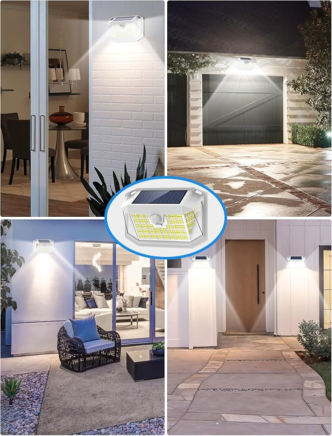 LANSOW Solar Motion Lights Outdoor 6 Pack, 188 LED/3 Modes, Motion Sensor Outdoor Lights, IP65 Waterproof 270° Lighting, Solar Powered Security Flood for Outside Yard Garden Wall(White)