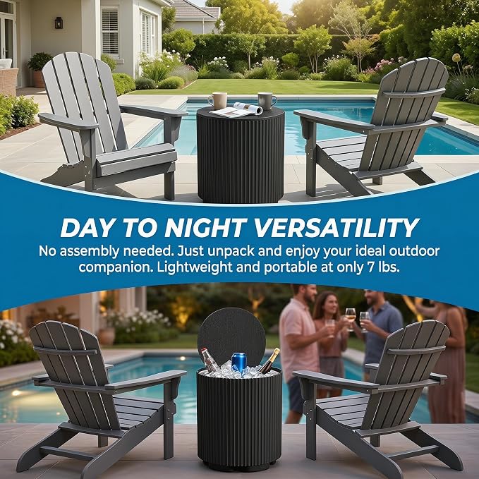 Zapdos Outdoor Cooler Side Table, Portable Ice Chest Side Table, 16.65in Gallon Patio Ice Bucket, 330lbs Capacity