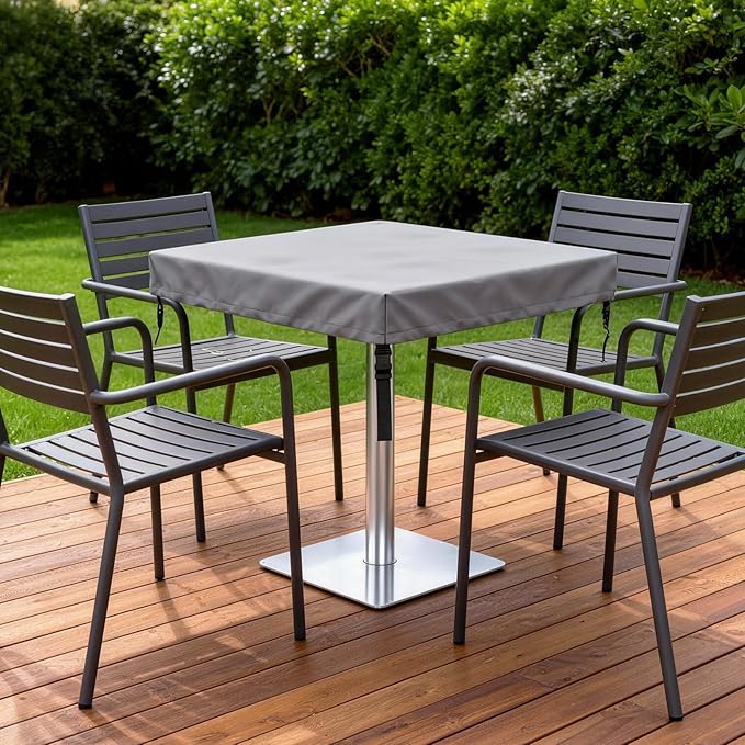 M METERXITY Square Patio Table Cover, 55"L x 55"W x 4"H Rectangular Table Cover for Outdoor Furniture, All-Weather/Waterproof/UV-Resistant, Patio Furniture Protector [Grey]