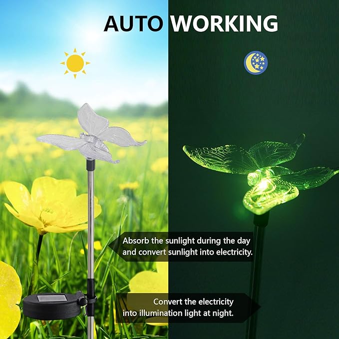 CANDLE CHOICE Solar Powered Landscape LED Lights Outdoor Waterproof Color Changing Garden Stake Lights for Outside Yard Lawn Flowerbed Plant Path Christmas Decorations Figurine Butterfly 2 Pack