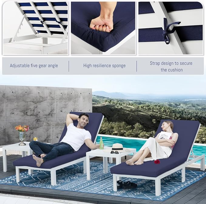BULEXYARD 9 Pcs Oversized Contemporary Aluminum Patio Furniture Set, All Weather Modular Sectional Sofa with Tanning Chair & Fireplace, 500 lbs Heavy Duty Comfy Outdoor Couch for Beach Deck, Navy Blue