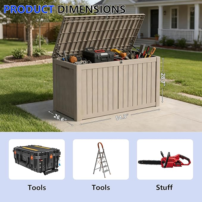 150 Gallon Outdoor Storage Box Resin Deck Box All Weather Waterproof Large Lockable Storage Container Deck Box for Patio Furniture, Garden Tools, Lockable, Black